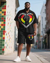 Men's Plus Size Juneteenth Love Chain Letter Print Shirt Shorts Suit